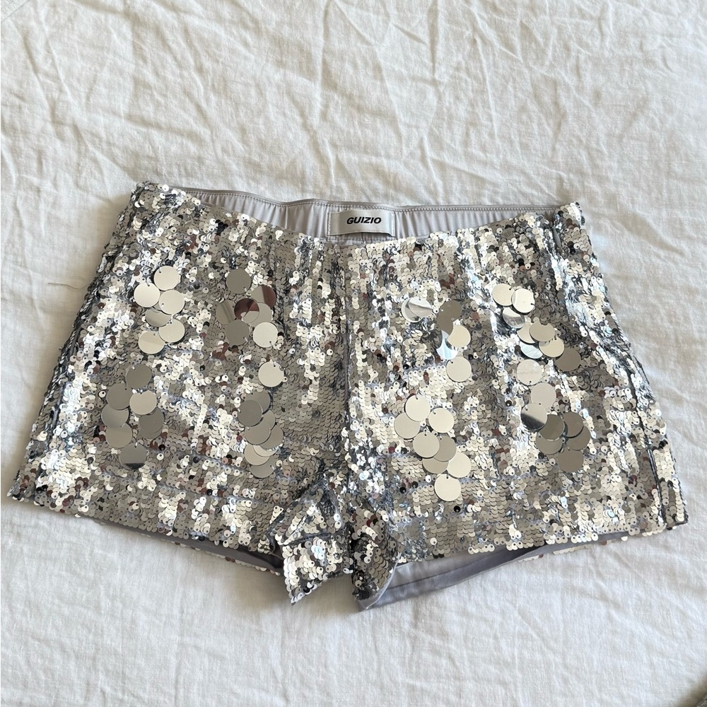Danielle Guizio Silver Sequin Shorts